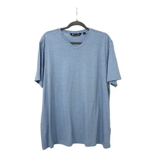 Travis Mathew Blue Striped Performance Cotton Blend V Neck Shirt Size Men's XXL - Picture 1 of 3